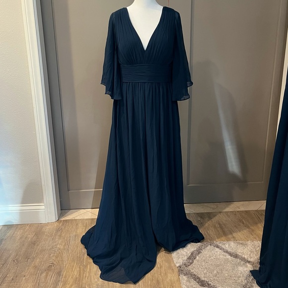 New Azazie “Temeka” Dark Navy Floor Length Bridesmaids Dress - Picture 12 of 12